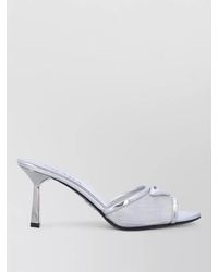 Prada - Sculptural Heel Mesh Leather Mules Logo - Lyst