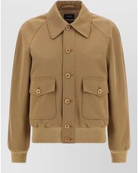 A.P.C. - Cotton Wool Jacket Collar Pockets Ribbed Trim - Lyst