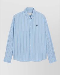 Ami Paris - Striped Long Sleeve Regular Fit Shirt - Lyst