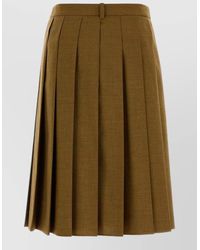Prada - Wool Skirt Pleated Mid Rise Belt Loops - Lyst