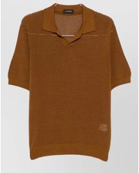 Tagliatore - Crochet Cotton V-Neck Short-Sleeve Polo Shirt - Lyst
