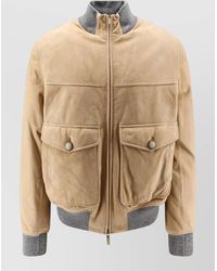 Brunello Cucinelli - Suede Jacket High Collar Cashmere Trim - Lyst