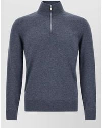 Brunello Cucinelli - Cashmere Ribbed High Neck Half Zip Sweater - Lyst