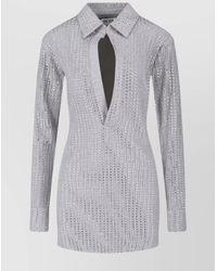 The Attico - Cotton Ribbed Rhinestone Appliqué Polo Mini Dress - Lyst