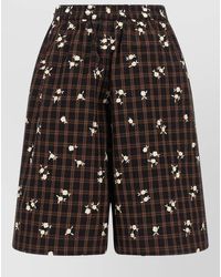 Ganni - Checked Floral-Embroidered Wide-Leg Bermuda Shorts - Lyst