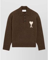 Ami Paris - Alpaca Wool Long-Sleeve Polo Sweater - Lyst