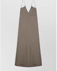 Alysi - Striped Long Dress Adjustable Straps V Neckline - Lyst