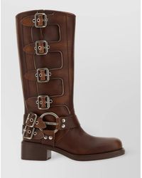 Miu Miu - Leather Block Heel Mid-Calf Boots - Lyst