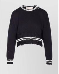 Marni - Cotton Cropped Distressed Crewneck Jumper - Lyst