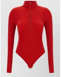 Perfect Moment - Ribbed Wool Blend High Neck Long Sleeve Bodysuit - Lyst