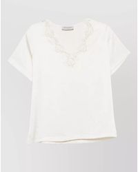 ERMANNO FIRENZE - Lace Trim V-Neck Short-Sleeve Top - Lyst