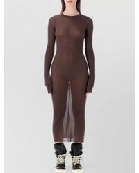 Rick Owens - Silk Ribbed Long-Sleeve Midi Dress - Lyst