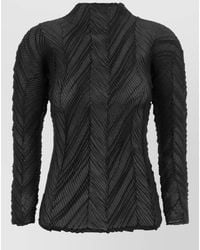 Issey Miyake - Pleated High Neck Long Sleeve Top - Lyst