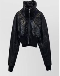 Rick Owens - Cropped Leather Bomber Jacket Padded Collar - Lyst