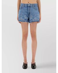 Ganni - Embroidered Frayed Hem Shorts With Pockets And Loops - Lyst
