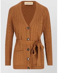 Valentino - Long Knit Cardigan Cable Pattern Waist Belt - Lyst