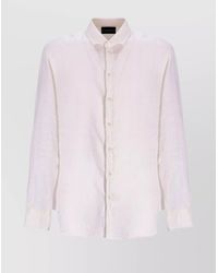 Emporio Armani - Straight Hem Long Sleeve Linen Shirt - Lyst
