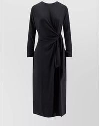 BOSS - Long Sleeve Midi Dress With Knot Detail - Lyst