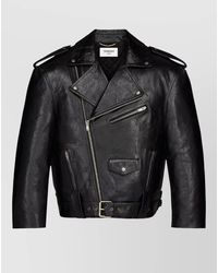Saint Laurent - Belted Jacket Notched Lapels Epaulettes Zippered Pockets - Lyst