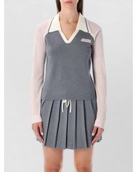 CASABLANCA - Merino Wool Long-Sleeve V-Neck Knit Polo Mini Dress - Lyst