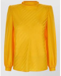 Valentino Garavani - Silk Jacquard High Neck Long Sleeve Blouse - Lyst