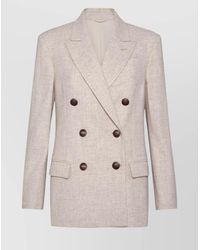 Brunello Cucinelli - Wool Cashmere Double-Breasted Blazer - Lyst