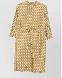 Max Mara - Dress Printed Belted Waist Mandarin Collar - Lyst