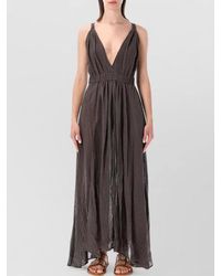 120% Lino - Long Linen Dress Deep V Neckline - Lyst