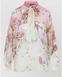 Roberto Cavalli - Silk Floral-Print Cutout Long-Sleeve Blouse - Lyst
