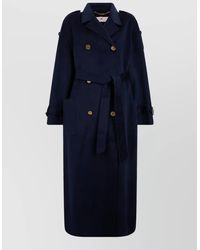 Elisabetta Franchi - Wool Long Double-Breasted Belted Coat - Lyst