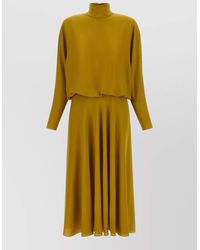 Valentino Garavani - Silk Georgette High-Neck Bat-Sleeve Flared Midi Dress - Lyst