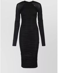 Elisabetta Franchi - Long Sleeve Midi Dress With Sheer Fabric - Lyst