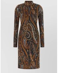 Etro - Jacquard Chenille High Neck Long Sleeve Midi Dress - Lyst