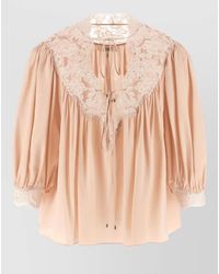 Chloé - Lace Blouse Puff Sleeves Sheer Design - Lyst