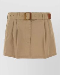 Miu Miu - Gabardine Mini Skirt Belted Waist Buttons Pleats - Lyst