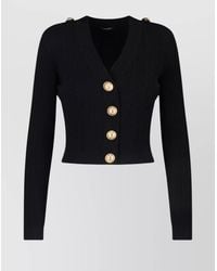 Balmain - Ribbed Cable-Knit V-Neck Long-Sleeve Cardigan - Lyst