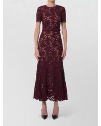 Self-Portrait - Lace Midi Dress Crew Neck Mermaid - Lyst