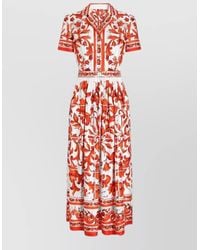 Dolce & Gabbana - Silk Majolica Print Short-Sleeve Shirt Midi Dress - Lyst