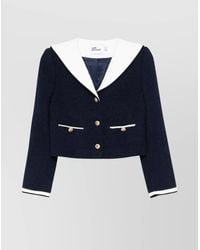 Self-Portrait - Belted Waist Short Jacket With Stripe Trim - Lyst