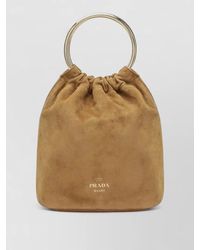 Prada - Bucket Bag Circular Handle Suede Finish - Lyst