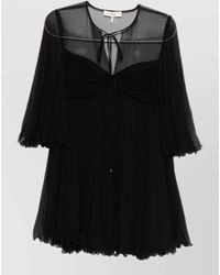 Chloé - Silk Gathered Long-Sleeve Mini Dress - Lyst