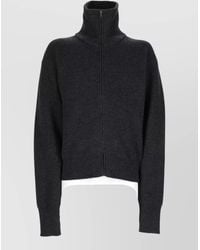 Lemaire - Merino Wool Ribbed High Neck Zip Cardigan - Lyst