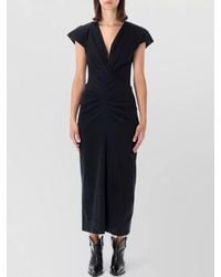 Isabel Marant - Cotton Draped V-Neck Short-Sleeve Midi Dress - Lyst