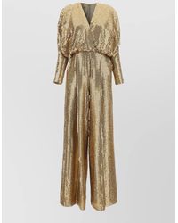 Elie Saab - Silk Sequin Wide-Leg V-Neck Long-Sleeve Jumpsuit - Lyst