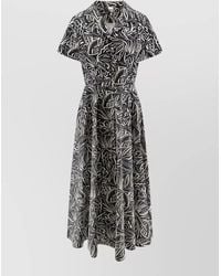 Aspesi - Printed Cotton V-Neck Short-Sleeve Midi Dress - Lyst