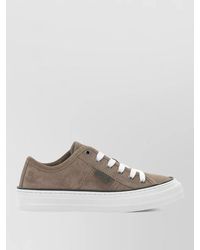 Brunello Cucinelli - Shiny Tab Suede Low Top Sneakers - Lyst