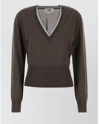 Fendi - Cashmere Silk Ribbed V-Neck Long-Sleeve Jumper - Lyst