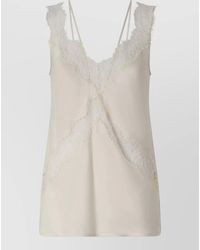 Pinko - V Neck Sleeveless Lace Trim Top - Lyst