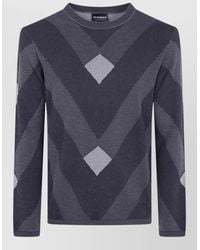 Emporio Armani - Cotton Jacquard Crew Neck Long-Sleeve Sweater - Lyst