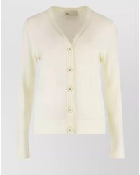 Tory Burch - Wool Silk Fine Knit V-Neck Cardigan - Lyst